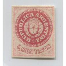 ARGENTINA 1862 GJ 12 ESCUDITO DE PLANCHA SEMIGASTADA ESTAMPILLA NUEVA, DE FRESCO COLOR CON SUS CUATRO MARGENES Y LIBRE DE FALTAS , HERMOSA Y RARA U$ 187